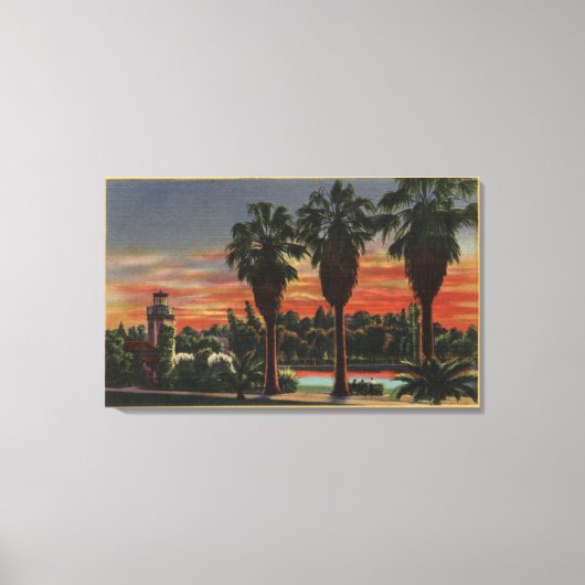 Los Angeles, CaliforniaSunset in Echo Park Canvas Afdruk (Voorkant)