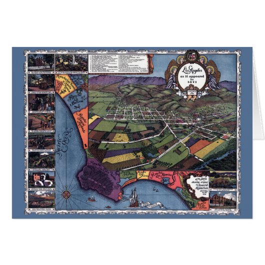 Los Angeles, Californië, Antiek luchtstad Kaart (Voorkant Horizontaal)