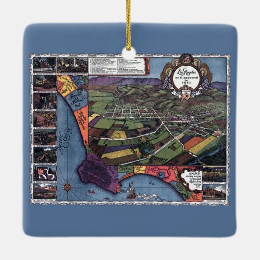 Los Angeles, Californië, Antiek luchtstad Kaart Keramisch Ornament (Achterkant)