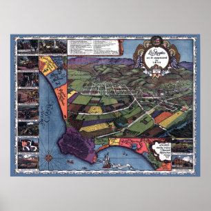 Los Angeles, Californië, Antieke Luchtkaart van de Poster