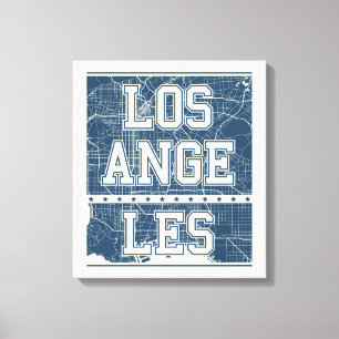 Los Angeles, Californië   Blauwe stadskaart Canvas Afdruk