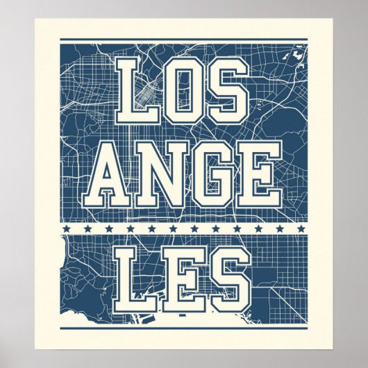 Los Angeles, Californië | Blauwe stadskaart Poster (Voorkant)