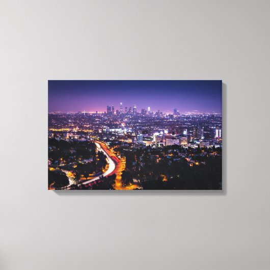 Los Angeles, Californië Skyline 's nachts Canvas Afdruk (Voorkant)
