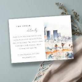 Los Angeles, Californië Waterverf Wedding Details Informatiekaartje