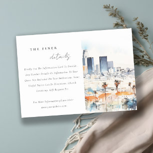 Los Angeles, Californië Waterverf Wedding Details Informatiekaartje