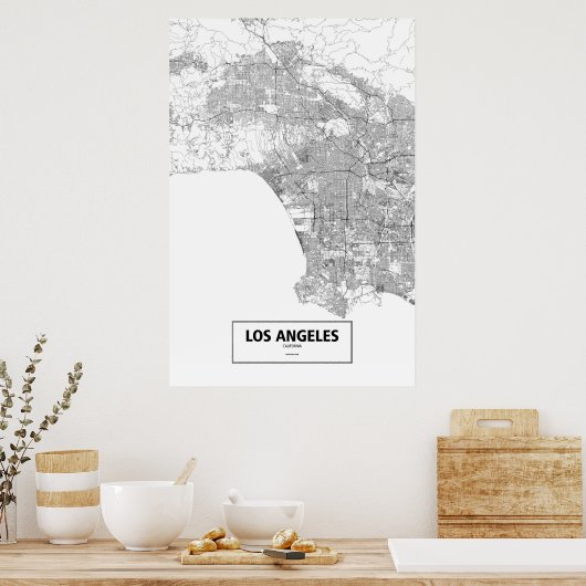 Los Angeles, Californië (zwart op wit) Poster (Keuken)