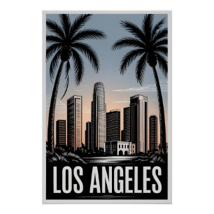 Los Angeles Californië Zwart-Wit Houtsnede Perfect Poster