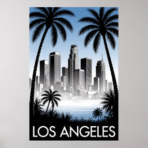 Los Angeles Californië Zwart-Wit Houtsnede Poster