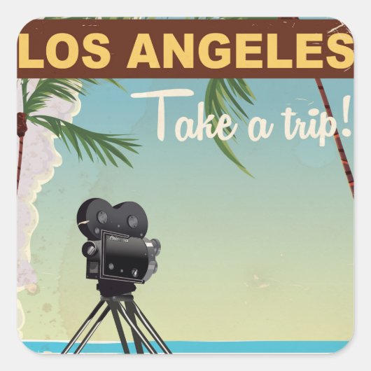 Los angeles  camerastrandreisposter vierkante sticker (Voorkant)