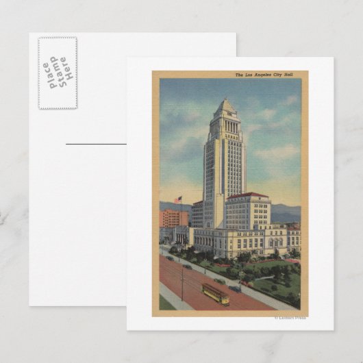Los Angeles, CAView of City Hall en Cable Car Briefkaart (Voorkant / Achterkant)