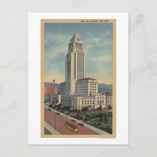 Los Angeles, CAView of City Hall en Cable Car Briefkaart (Voorkant)