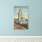 Los Angeles, CAView of City Hall en Cable Car Canvas Afdruk (Insitu (Houten vloer))