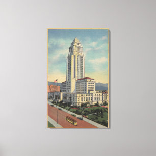 Los Angeles, CAView of City Hall en Cable Car Canvas Afdruk