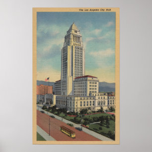 Los Angeles, CAView of City Hall en Cable Car Poster