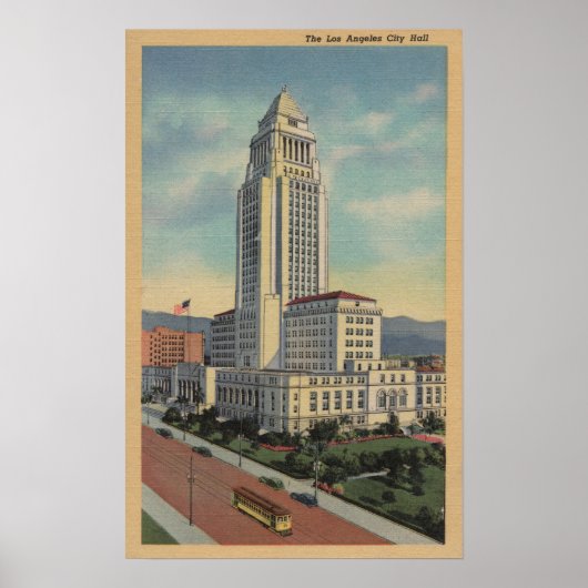 Los Angeles, CAView of City Hall en Cable Car Poster (Voorkant)