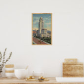 Los Angeles, CAView of City Hall en Cable Car Poster (Keuken)