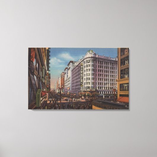 Los Angeles, CAView of Warner Bros. op 7th Street. Canvas Afdruk (Voorkant)