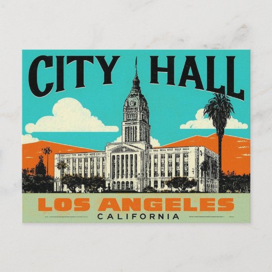Los Angeles City Hall Retro Art Briefkaart (Voorkant)