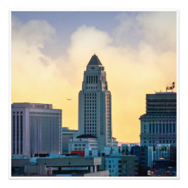 Los Angeles City Hall Silhouette – Downtown LA Pri Foto Afdruk