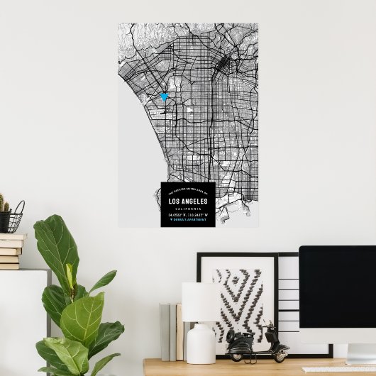 Los Angeles City Map + Markeren naar je locatie Poster (Thuiskantoor)
