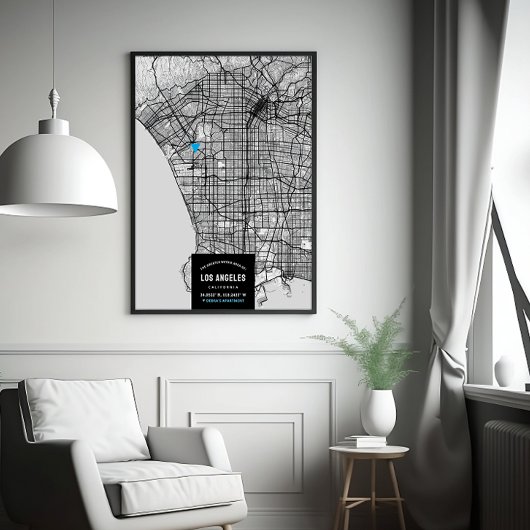 Los Angeles City Map + Markeren naar je locatie Poster