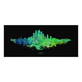 Los Angeles City Skyline - Lime Green Blue Foto Afdruk
