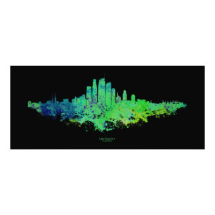 Los Angeles City Skyline - Lime Green Blue Foto Afdruk