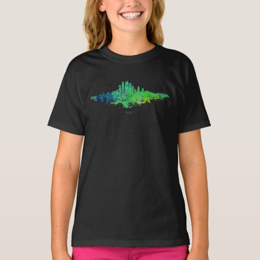Los Angeles City Skyline - Lime Green Blue T-shirt (Voorkant)