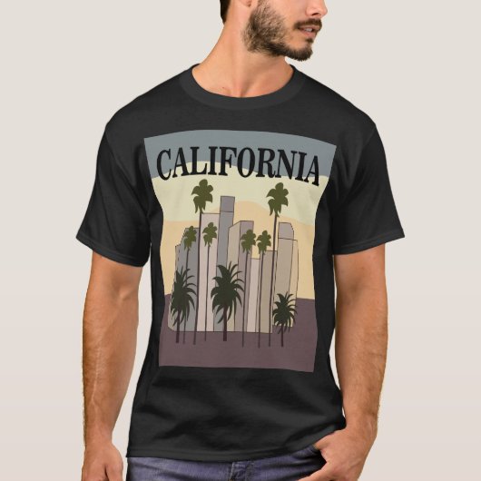 Los Angeles Cityscape Sunset Palm Trees Californië T-shirt (Voorkant)