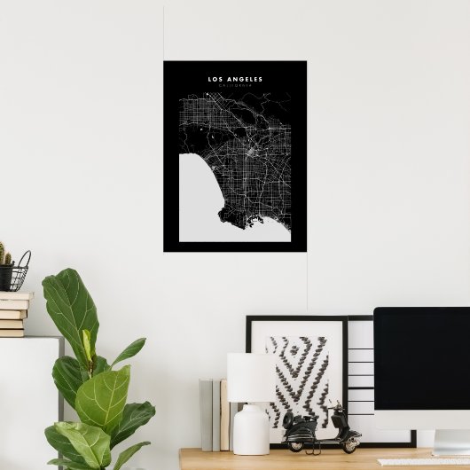Los Angeles Dark City Map Poster (Thuiskantoor)