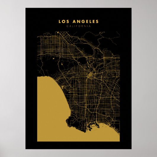 Los Angeles Dark Gold City Map Poster (Voorkant)