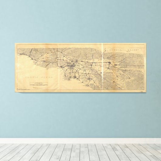 Los Angeles en San Gabriel Mountains Map (1915) Canvas Afdruk (Insitu (Houten vloer))