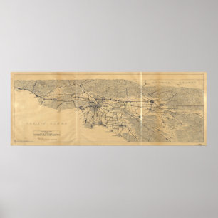 Los Angeles en San Gabriel Mountains Map (1915) Poster