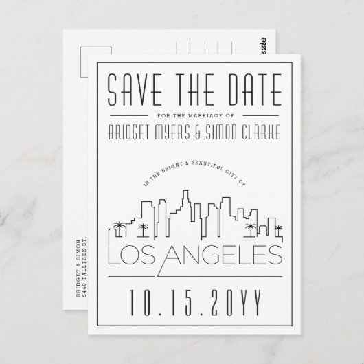Los Angeles | Gestileerde skyline De datum opslaan Briefkaart (Voorkant / Achterkant)