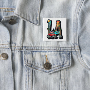 Los Angeles Gotische Retro Auto & Skeletten Design Vierkante Button 5,1 Cm
