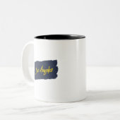 Los Angeles Handwrites Yellow Typography Coffee Tweekleurige Koffiemok (Voorkant links)