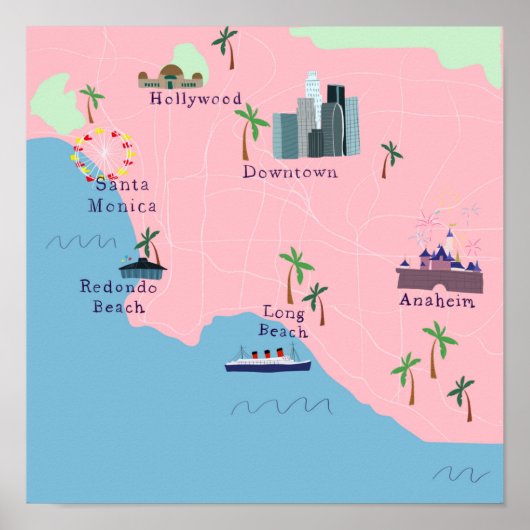 Los Angeles Icons Map Poster (Voorkant)