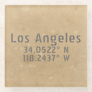 Los Angeles Kaart Coördinaten Glazen Onderzetter