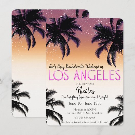 Los Angeles L.A. Meisjes Weekend Bachelorette Part Kaart (Voorkant / Achterkant)