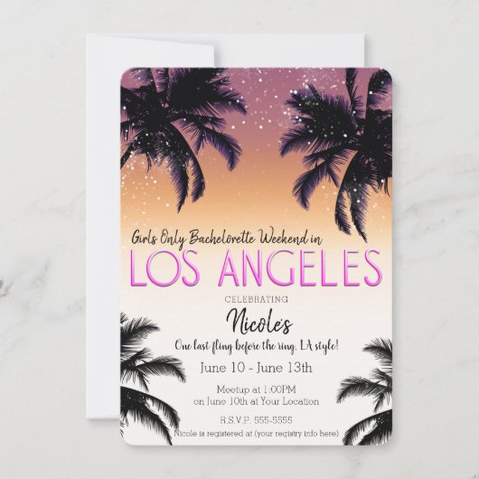 Los Angeles L.A. Meisjes Weekend Bachelorette Part Kaart (Voorkant)