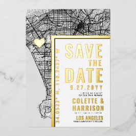Los Angeles Love Locator | Huwelijk Save the Date Folie Uitnodiging
