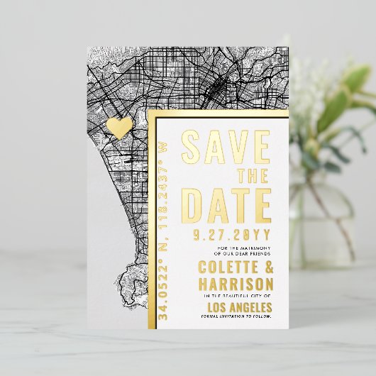 Los Angeles Love Locator | Huwelijk Save the Date Folie Uitnodiging (Staand Voorkant)