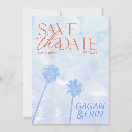 Los Angeles palm Tree bewaar de datum.  blik Save The Date (Voorkant)