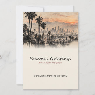 Los Angeles Palm Zonsondergang Oost-Indische Inkt Feestdagenkaart
