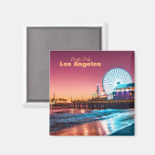 Los Angeles Pink & Blue Sunset Santa Monica Pier Magneet (Voorkant / Achterkant)
