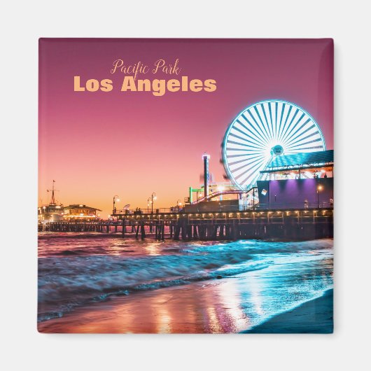 Los Angeles Pink & Blue Sunset Santa Monica Pier Magneet (Voorkant)