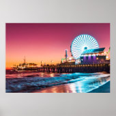 Los Angeles Pink & Blue Sunset Santa Monica Pier Poster (Voorkant)
