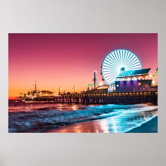 Los Angeles Pink & Blue Sunset Santa Monica Pier Poster (Voorkant)