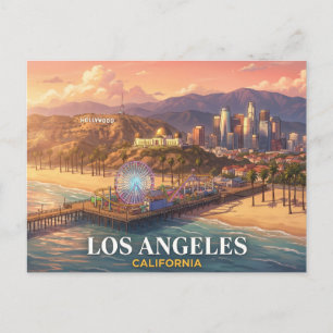 Los Angeles Reizen Hollywood Sign Santa Monica Briefkaart