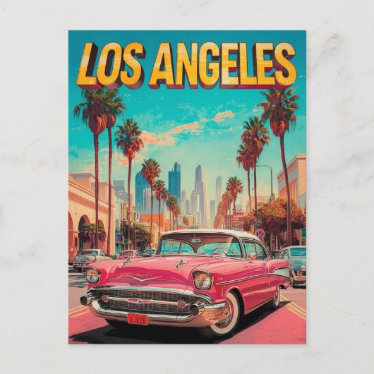 Los Angeles Retro Classic Car Travel Art Briefkaart (Voorkant)